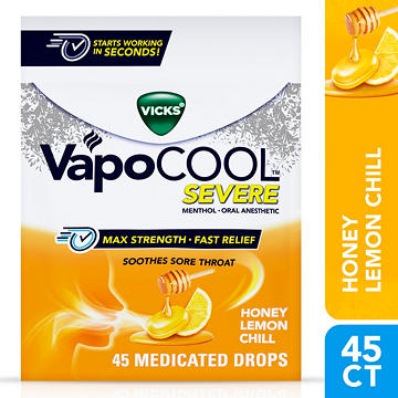 Vicks VapoCOOL SEVERE Max Strength Menthol Sore Throat Lozenge, Honey Lemon Flavor