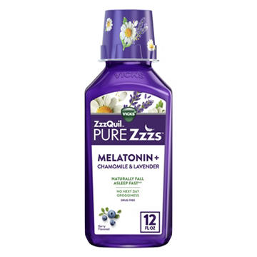Vicks ZzzQuil Pure Zzzs Melatonin Liquid, Sleep Aid with Chamomile & Lavender, Berry Flavor