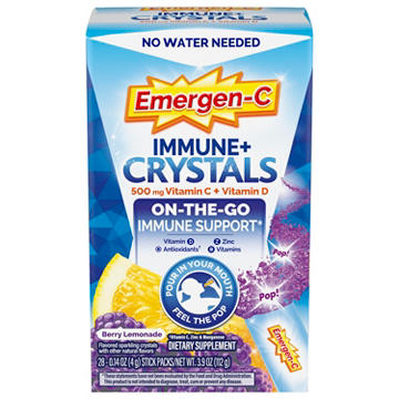 Emergen-C Immune+ Crystals, On-the-Go Immune Support Supplement with Vitamin C, Vitamin D, B Vitamins, Zinc and Manganese, Berry Lemonade