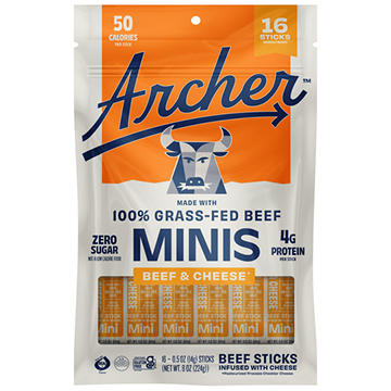 Archer Zero Sugar 4g Protein Grass-Fed Beef Mini Sticks - Beef & Cheese