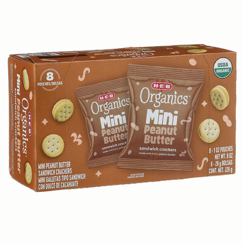 H-E-B Organics Mini Peanut Butter Sandwich Crackers 1 oz Bags, 8 ct