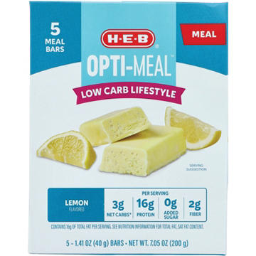H-E-B OPTI-MEAL Low Carb 16g Protein Bars - Lemon
