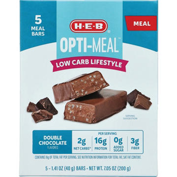 H-E-B OPTI-MEAL Low Carb 16g Protein Bars - Double Chocolate