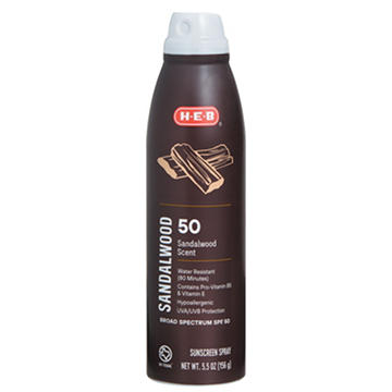 H-E-B Oxybenzone Free Sandalwood Sunscreen Spray - SPF 50