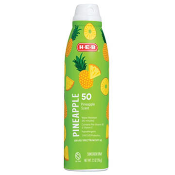 H-E-B Oxybenzone Free Pineapple Sunscreen Spray - SPF 50