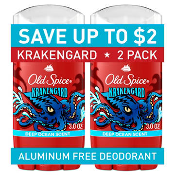 Old Spice Aluminum Free Deodorant for Men, Legendary Fragrance, Krakengard, Deep Ocean Scent, Twin Pack