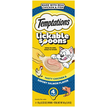 Temptations Lickable Spoons Adult Wet Cat Treat - Tasty Chicken and Savory Salmon Flavor
