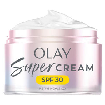 Olay Super Cream with Sunscreen SPF 30, Trial Size, Lightweight Face Moisturizer with Sun Protection, 5-in-1 Skin Care Benefits - Hydrating, Brightening, Firming - Niacinamide, Vitamin C