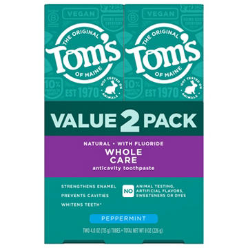 Tom's of Maine Whole Care Peppermint Toothpaste 2 Pack