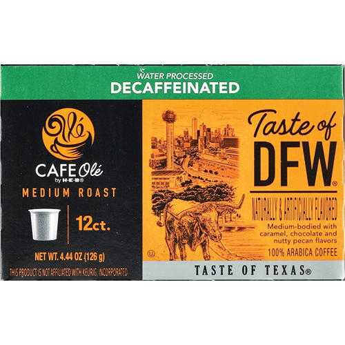CAFE Olé by H-E-B Decaf Taste Of DFW Medium Roast Single Serve Pods, 12 ct