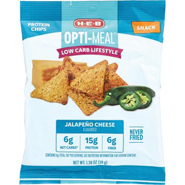 H-E-B OPTI-MEAL Low Carb 15g Protein Jalapeno Cheese Chips