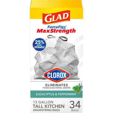 Glad ForceFlex MaxStrength Clorox Trash Bags, 13 Gallon - Eucalyptus & Peppermint