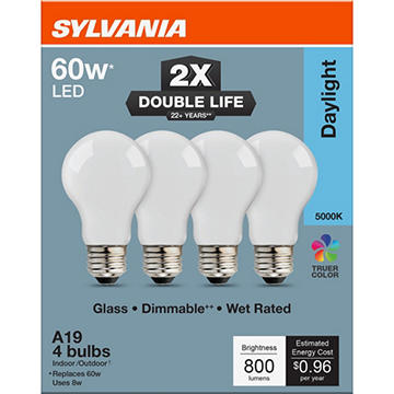 SYLVANIA A19 60 Watt LED Daylight Double Life Bulb