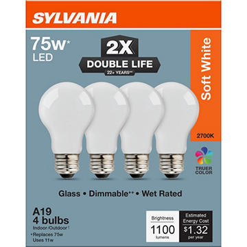 SYLVANIA A19 75 Watt  LED Soft White Double Life Bulb