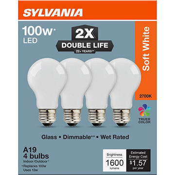 SYLVANIA A19 100 Watt LED Soft White  Double Life Bulb