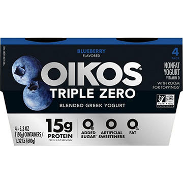 Oikos Triple Zero 15g Protein Blended Greek Yogurt - Blueberry, 4 pk