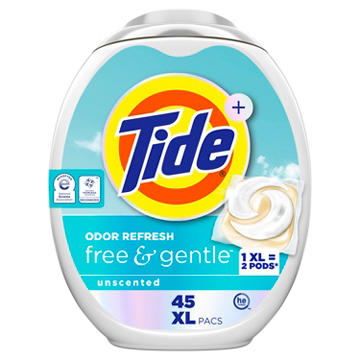 Tide PODS Free & Gentle Odor Refresh Hypoallergenic Laundry Detergent Packs - Unscented