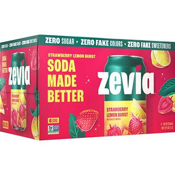 Zevia Zero Sugar Strawberry Lemon Burst Soda 6 pk Cans