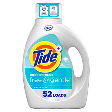 Tide Free & Gentle Odor Refresh Hypoallergenic Laundry Detergent Liquid, 52 Loads - Unscented