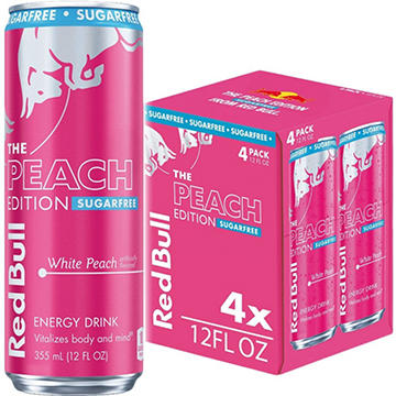 Red Bull Sugar Free Peach Edition White Peach Energy Drink 4 pk Cans