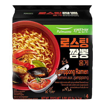 Pulmuone Korean-Style Jjamppong Ramen Noodle Soup Packs - Spicy Seafood