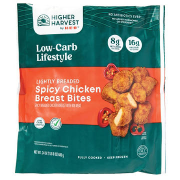 Higher Harvest by H-E-B Lightly Breaded Spicy Chicken Breast Bites - 16g Protein