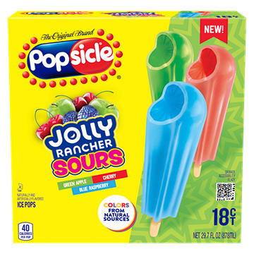 Popsicle Jolly Rancher Sours Ice Pops Variety Pack - Green Apple, Cherry & Blue Raspberry