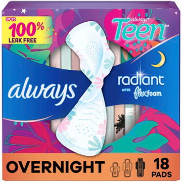 Always Teen Radiant Flexfoam Pads with Wings - Overnight