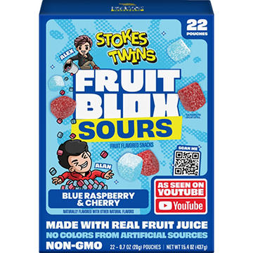 FruitBlox Sours Blue Raspberry & Cherry Snack Pouches