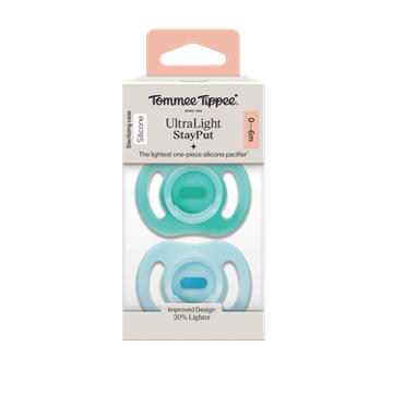 Tommee Tippee UltraLight Stayput Pacifiers for 0-6 Months, Blue & Green Colors