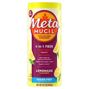 Metamucil 4-in-1 Fiber Supplement Powder for Digestive Health & Regularity, Sugar-Free, Naturally Sourced Psyllium Fiber, Lemonade Flavor