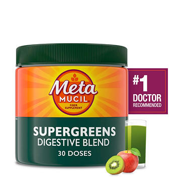 Metamucil Greens SuperFood Powder Fiber Supplement for Digestive Health & Regularity, Gluten Free Plant-Based Stevia, Kiwi Apple Flavor
