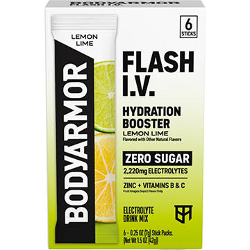 BODYARMOR Flash I.V. Zero Sugar Hydration Booster Electrolyte Powder Stick Packs - Lemon Lime