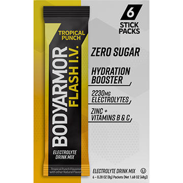 BODYARMOR Flash I.V. Zero Sugar Hydration Booster Electrolyte Powder Stick Packs - Tropical Punch