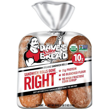 Dave's Killer Bread 10g Protein Organic White Bread Sandwich Rolls Done Right