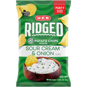 H-E-B Ridged Potato Chips - Sour Cream & Onion, Party Size