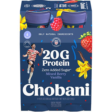 Chobani 20G Protein Zero Sugar Added Mixed Berry Vanilla Yogurt Drink 10 oz Bottles