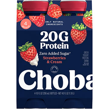 Chobani 20G Protein Zero Sugar Added Strawberries & Cream Yogurt Drink 10 oz Bottles
