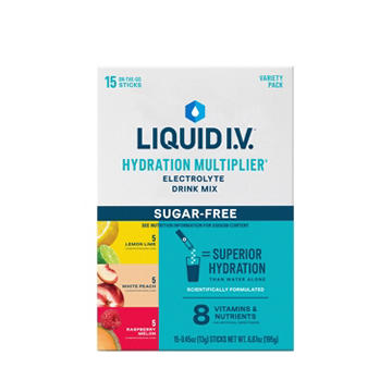 Liquid I.V. Variety Pack Hydration Multiplier Sugar Free Electrolyte Drink Mix Sticks - Lemon Lime, White Peach, & Raspberry Melon