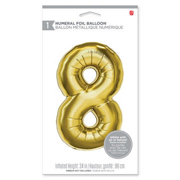 American Greetings Number 8 Large Gold Foil Uninflated Balloon