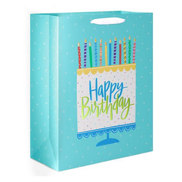 American Greetings Cake & Candles Extra Large Teal Birthday Gift Bag