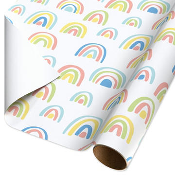 American Greetings White with Rainbows Wrapping Paper, 20 sq. ft.