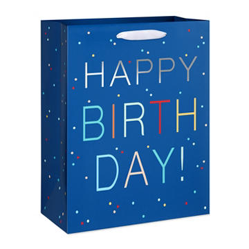 American Greetings Birthday Confetti Large Navy Birthday Gift Bag