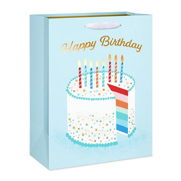 American Greetings Cake & Candles Large Light Blue Birthday Gift Bag