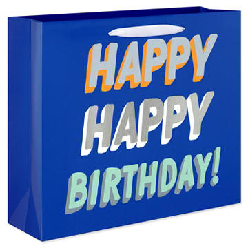 American Greetings Happy Happy Birthday Blue Horizontal Gift Bag