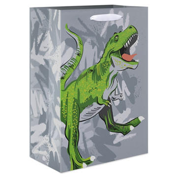 American Greetings Green T-rex Gray Medium Gift Bag