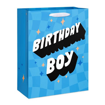 American Greetings Blue Checkered Birthday Large Gift Bag