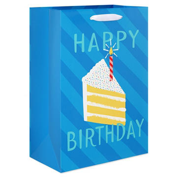 American Greetings Cake Slice Medium Blue Birthday Gift Bag