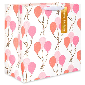 American Greetings Pink Balloons Jumbo White Birthday Square Bag with Hang Tag