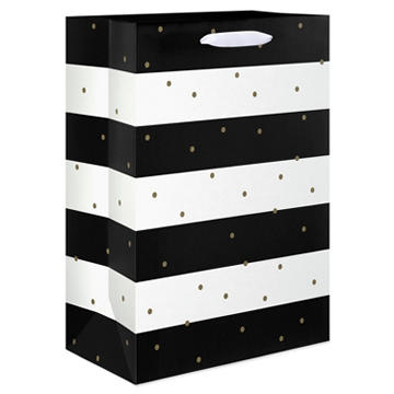 American Greetings Black White Stripes & Gold Dots Medium Gift Bag